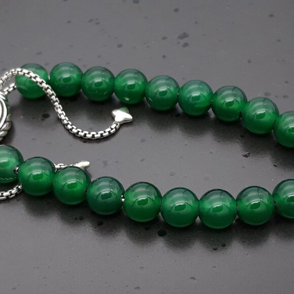 David Yurman Green Onyx Bead Bracelet with silver bead accent - Picture 4 of 7